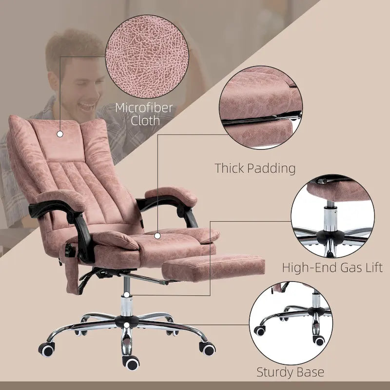 Massage Office Chair with 6 Vibration Points, Heated High Back Recliner with Adjustable Height and Swivel Wheels