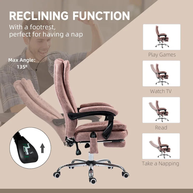 Massage Office Chair with 6 Vibration Points, Heated High Back Recliner with Adjustable Height and Swivel Wheels