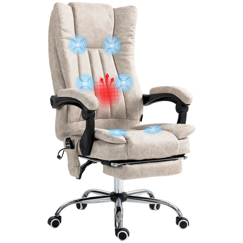 Massage Office Chair with 6 Vibration Points, Heated High Back Recliner with Adjustable Height and Swivel Wheels