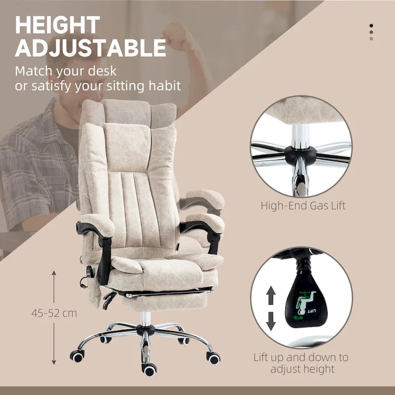 Massage Office Chair with 6 Vibration Points, Heated High Back Recliner with Adjustable Height and Swivel Wheels