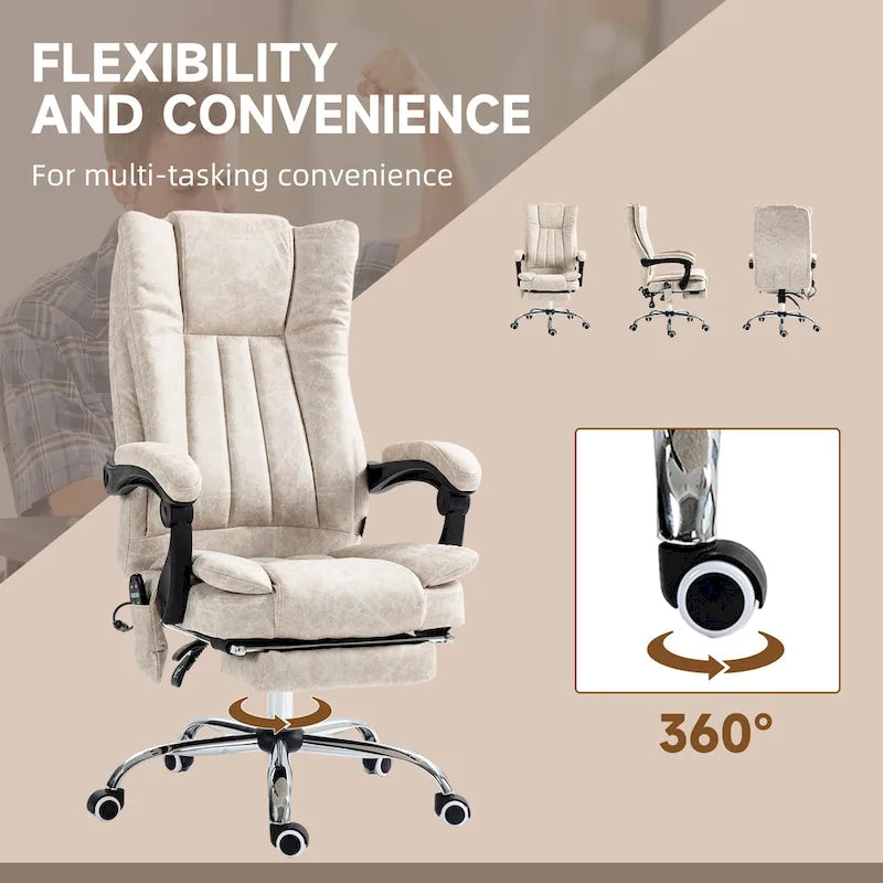 Massage Office Chair with 6 Vibration Points, Heated High Back Recliner with Adjustable Height and Swivel Wheels