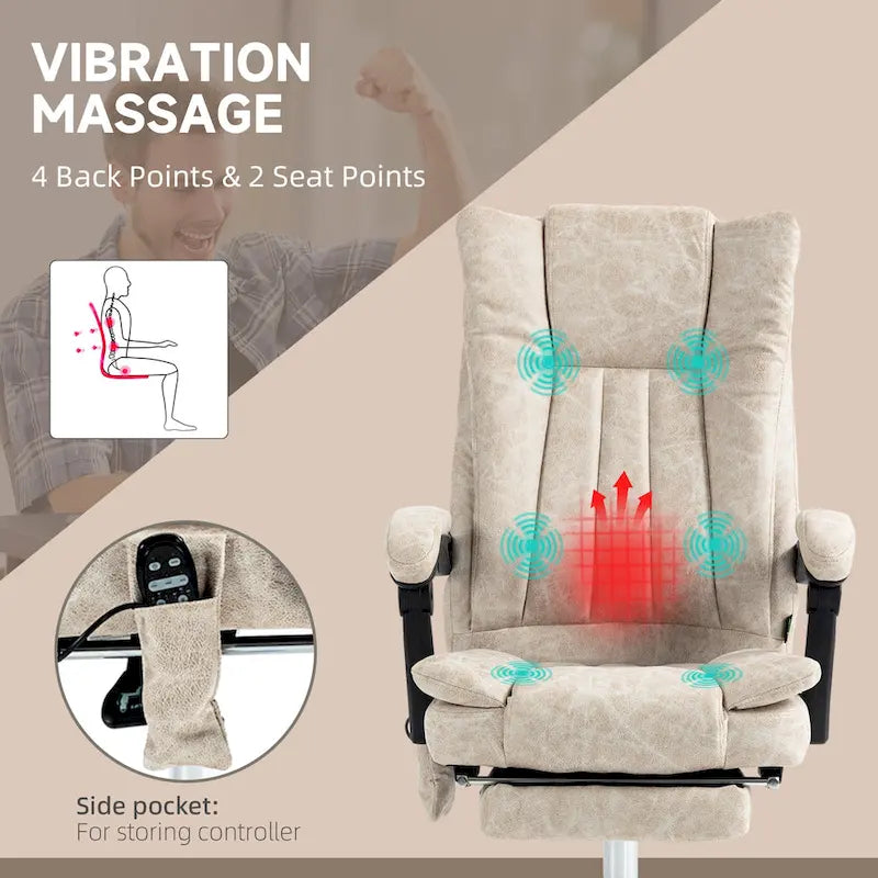 Massage Office Chair with 6 Vibration Points, Heated High Back Recliner with Adjustable Height and Swivel Wheels