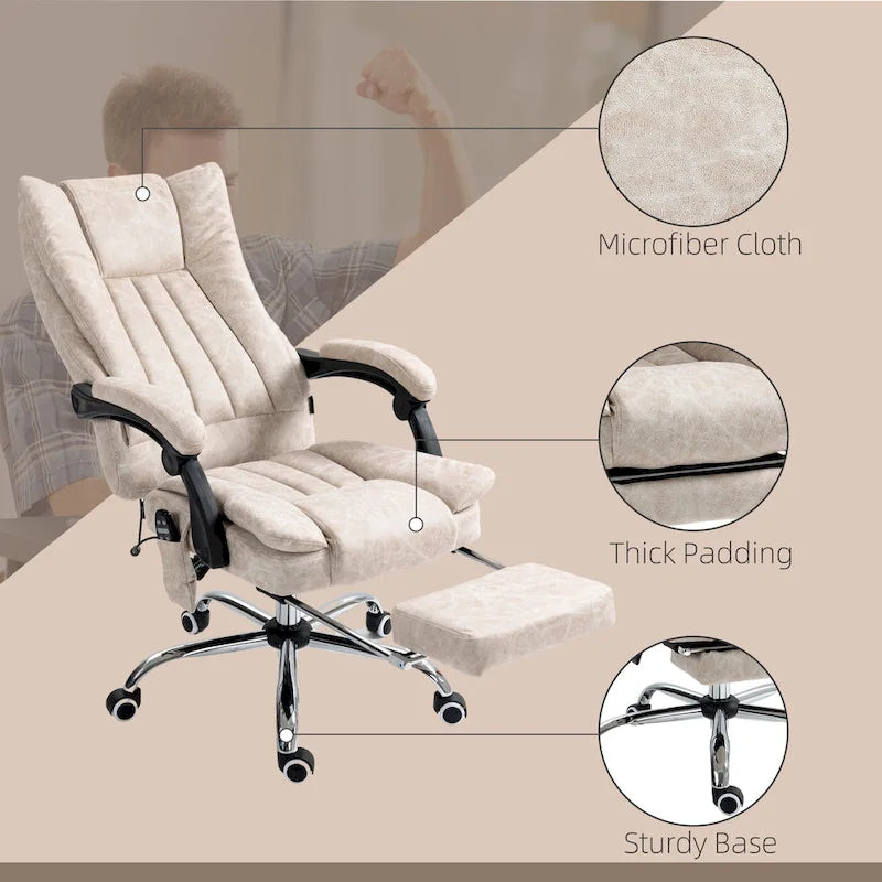 Massage Office Chair with 6 Vibration Points, Heated High Back Recliner with Adjustable Height and Swivel Wheels
