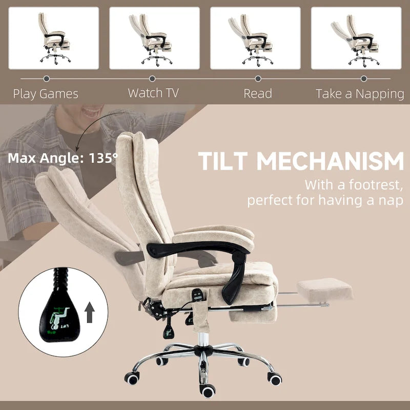 Massage Office Chair with 6 Vibration Points, Heated High Back Recliner with Adjustable Height and Swivel Wheels