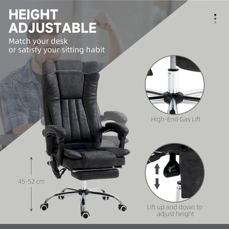 Massage Office Chair with 6 Vibration Points, Heated High Back Recliner with Adjustable Height and Swivel Wheels