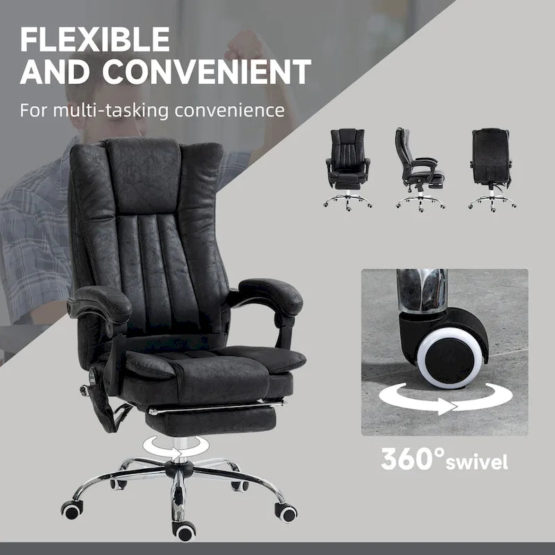 Massage Office Chair with 6 Vibration Points, Heated High Back Recliner with Adjustable Height and Swivel Wheels