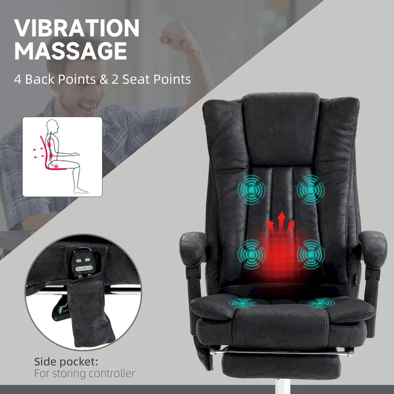 Massage Office Chair with 6 Vibration Points, Heated High Back Recliner with Adjustable Height and Swivel Wheels