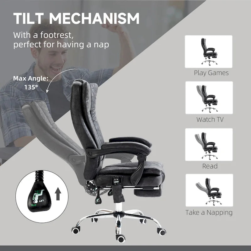 Massage Office Chair with 6 Vibration Points, Heated High Back Recliner with Adjustable Height and Swivel Wheels