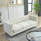Tufted 3-Seat Velvet Sofa with Nailhead Trim, Solid Wood Frame Upholstered Couch for Living Room