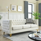 Tufted 3-Seat Velvet Sofa with Nailhead Trim, Solid Wood Frame Upholstered Couch for Living Room