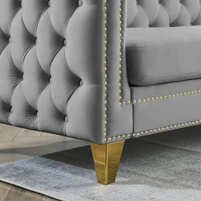 Tufted 3-Seat Velvet Sofa with Nailhead Trim, Solid Wood Frame Upholstered Couch for Living Room