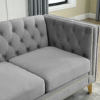 Tufted 3-Seat Velvet Sofa with Nailhead Trim, Solid Wood Frame Upholstered Couch for Living Room