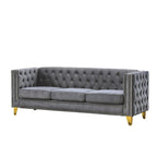 Tufted 3-Seat Velvet Sofa with Nailhead Trim, Solid Wood Frame Upholstered Couch for Living Room