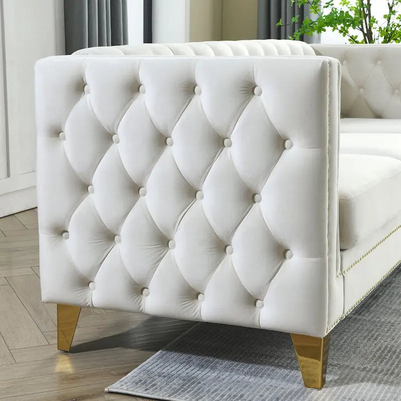 Tufted 3-Seat Velvet Sofa with Nailhead Trim, Solid Wood Frame Upholstered Couch for Living Room
