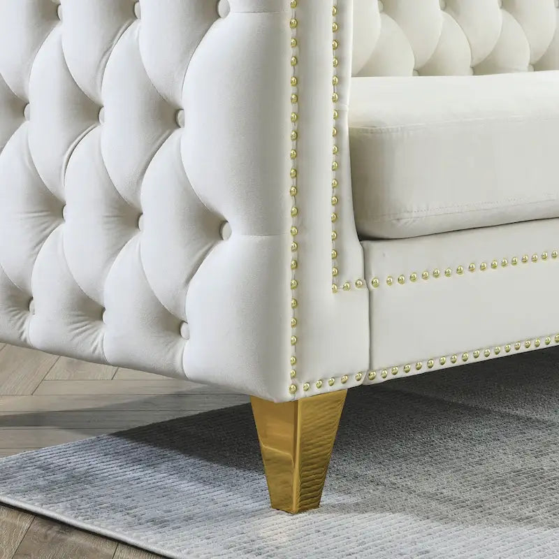 Tufted 3-Seat Velvet Sofa with Nailhead Trim, Solid Wood Frame Upholstered Couch for Living Room