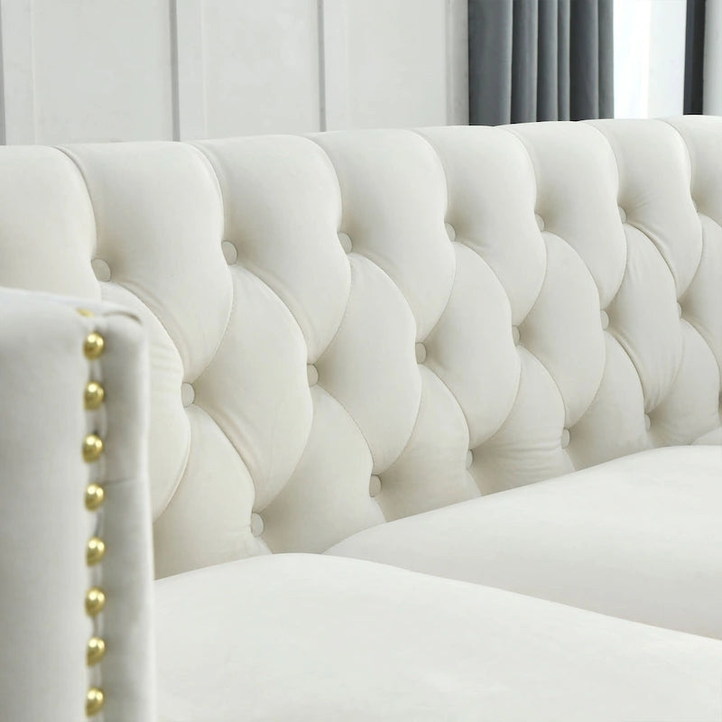 Tufted 3-Seat Velvet Sofa with Nailhead Trim, Solid Wood Frame Upholstered Couch for Living Room