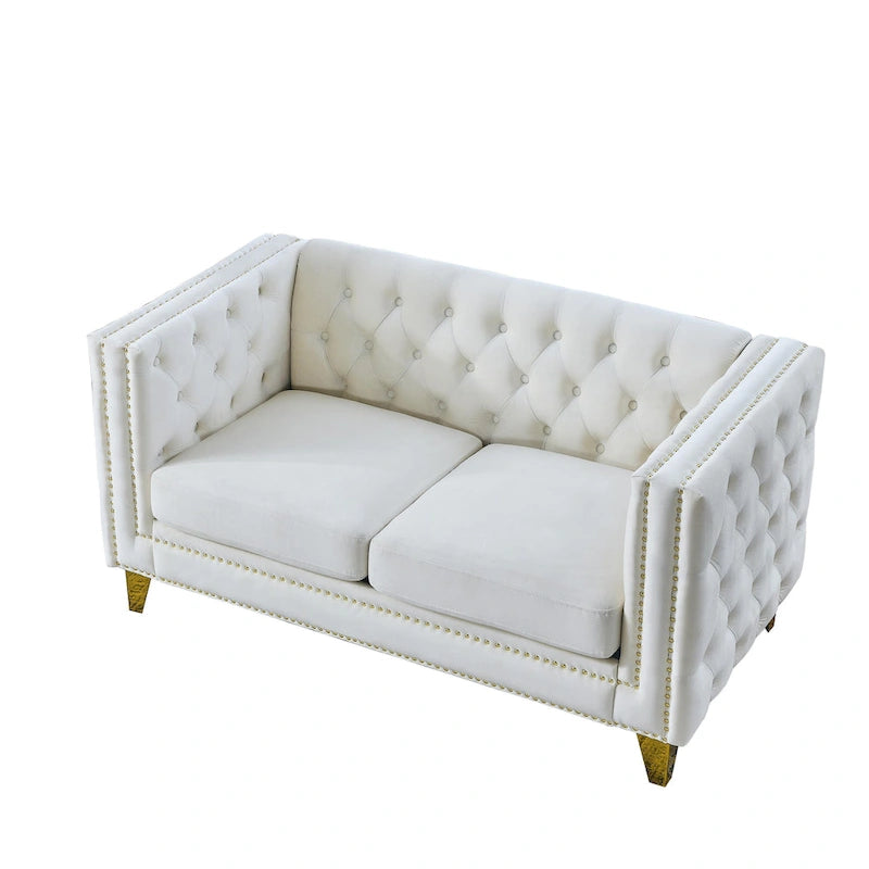 Tufted 3-Seat Velvet Sofa with Nailhead Trim, Solid Wood Frame Upholstered Couch for Living Room