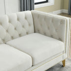 Tufted 3-Seat Velvet Sofa with Nailhead Trim, Solid Wood Frame Upholstered Couch for Living Room