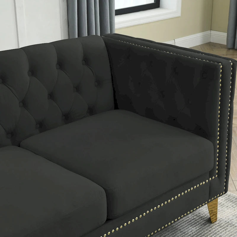 Tufted 3-Seat Velvet Sofa with Nailhead Trim, Solid Wood Frame Upholstered Couch for Living Room