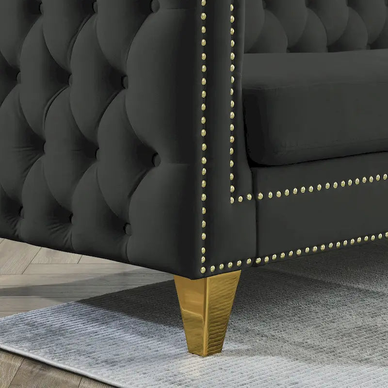 Tufted 3-Seat Velvet Sofa with Nailhead Trim, Solid Wood Frame Upholstered Couch for Living Room
