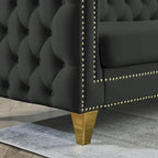 Tufted 3-Seat Velvet Sofa with Nailhead Trim, Solid Wood Frame Upholstered Couch for Living Room