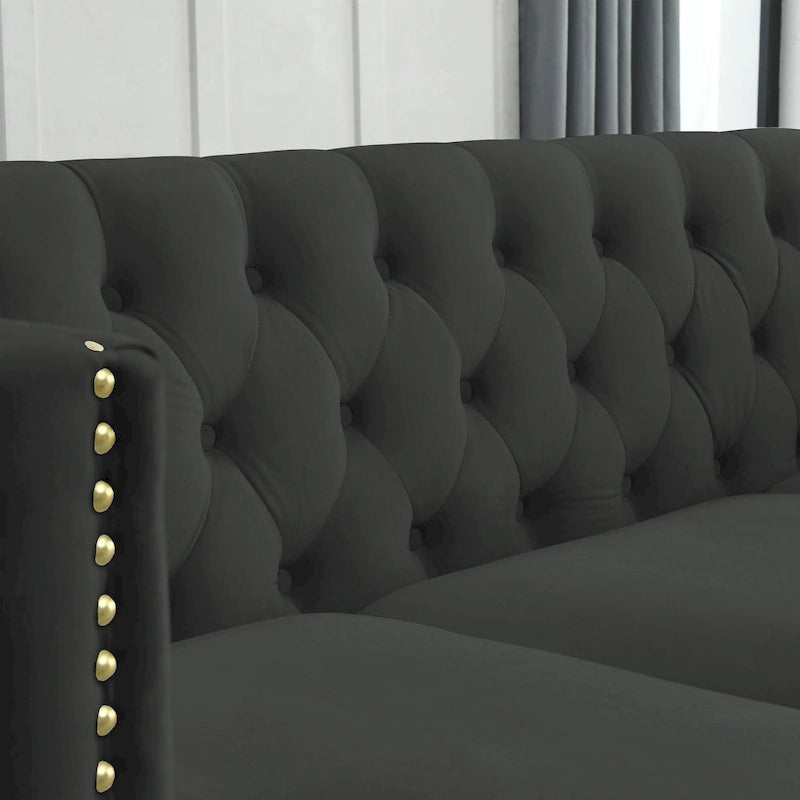 Tufted 3-Seat Velvet Sofa with Nailhead Trim, Solid Wood Frame Upholstered Couch for Living Room