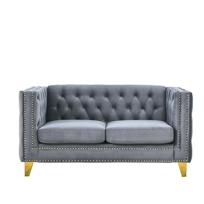 Tufted 3-Seat Velvet Sofa with Nailhead Trim, Solid Wood Frame Upholstered Couch for Living Room