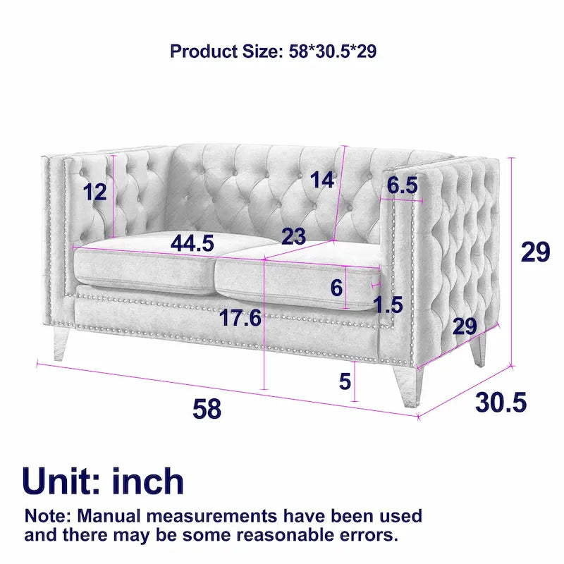 Tufted 3-Seat Velvet Sofa with Nailhead Trim, Solid Wood Frame Upholstered Couch for Living Room