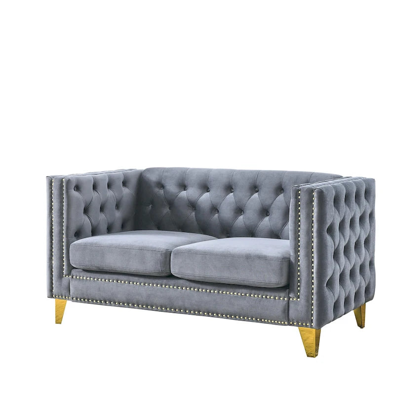 Tufted 3-Seat Velvet Sofa with Nailhead Trim, Solid Wood Frame Upholstered Couch for Living Room