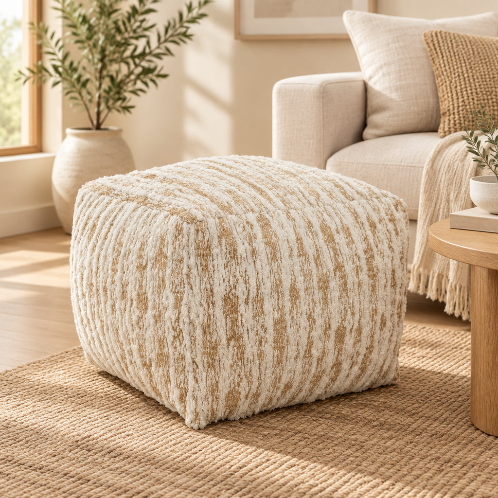 Faux Fur Pouf With Foil Print Design