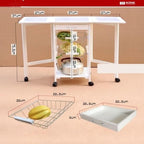 Folding Rolling Wood Kitchen Cart with 2 Baskets and 1 Drawer