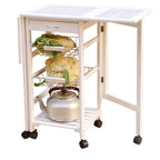 Folding Rolling Wood Kitchen Cart with 2 Baskets and 1 Drawer