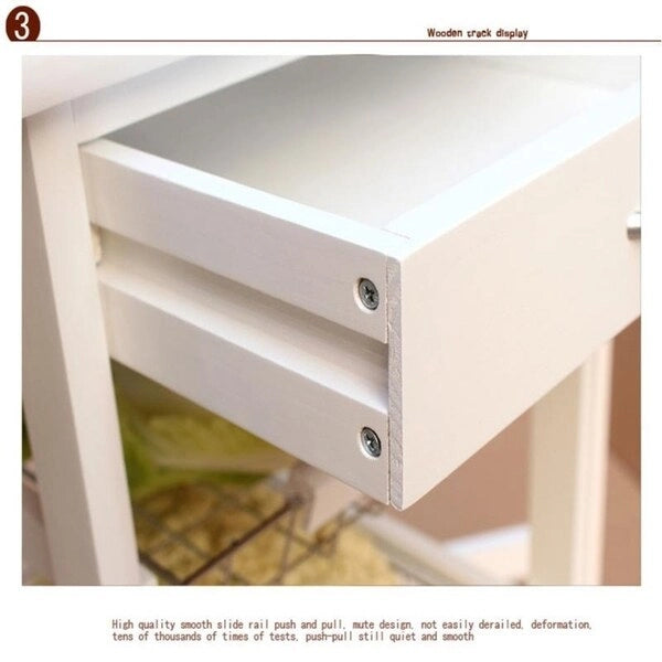 Folding Rolling Wood Kitchen Cart with 2 Baskets and 1 Drawer