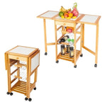 Folding Rolling Wood Kitchen Cart with 2 Baskets and 1 Drawer
