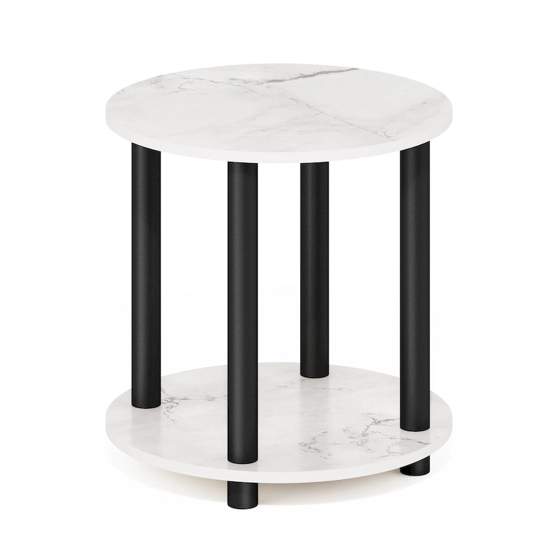 2-Tier Round Wooden End Table, Marble White