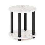 Furinno Turn-N-Tube 2-Tier Round Wooden End Table, Marble White