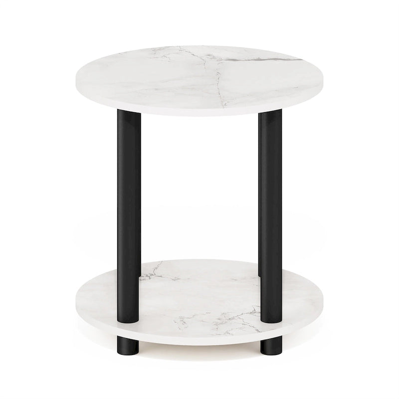 2-Tier Round Wooden End Table, Marble White