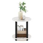 2-Tier Round Wooden End Table, Marble White