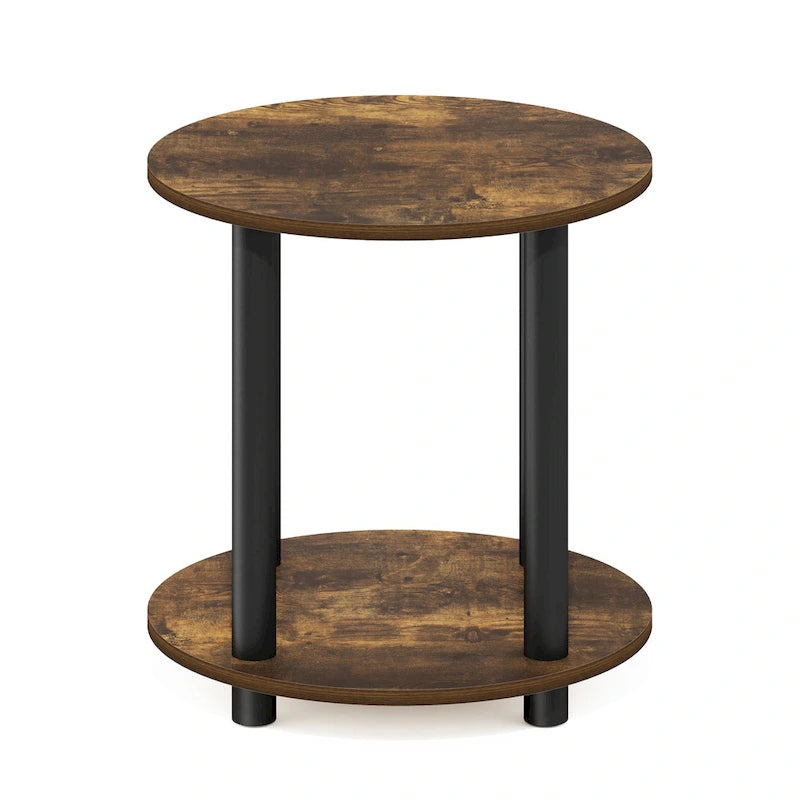 2-Tier Round Wooden End Table, Marble White