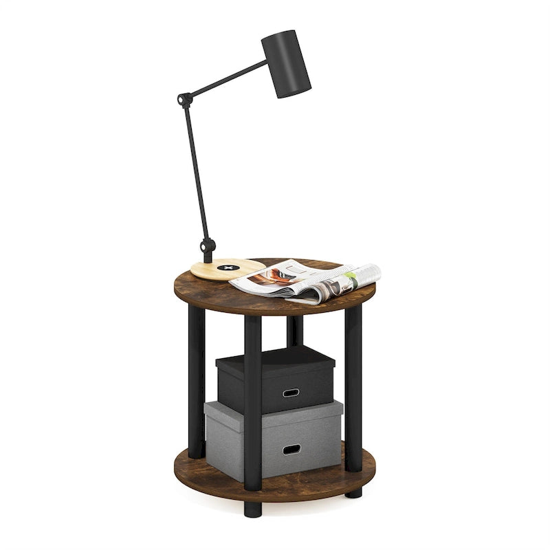 2-Tier Round Wooden End Table, Marble White