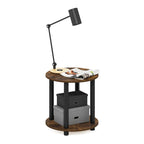 2-Tier Round Wooden End Table, Marble White