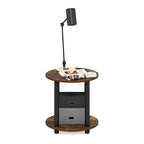 2-Tier Round Wooden End Table, Marble White