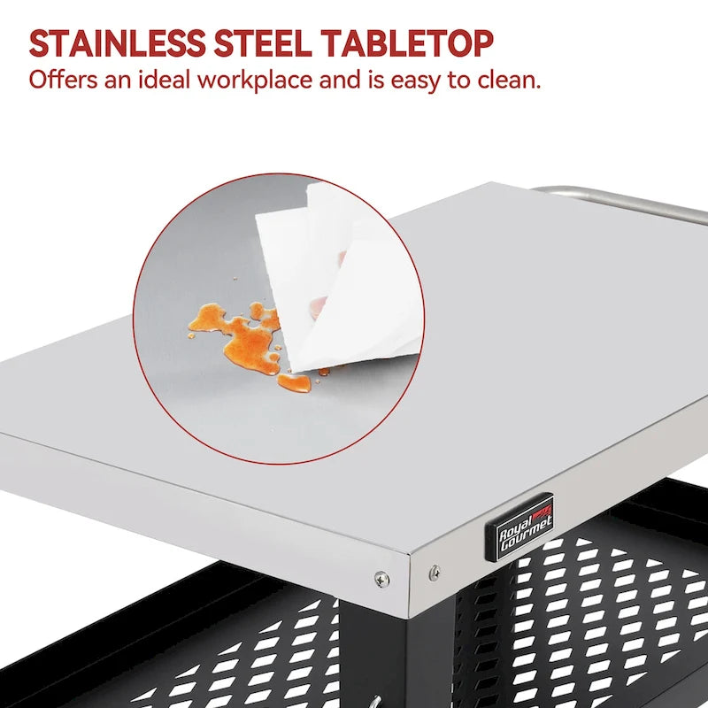 Movable 3-Shelf Grill Table with Removable Trash Bag Holder