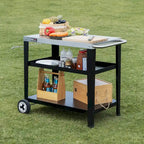 Movable 3-Shelf Grill Table with Removable Trash Bag Holder