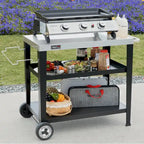 Movable 3-Shelf Grill Table with Removable Trash Bag Holder