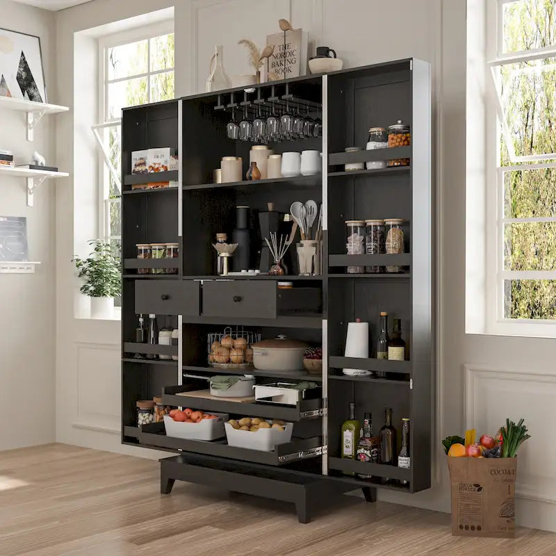Multifunctional Wine & Food Storage Cabinet with Wine Glass Rack