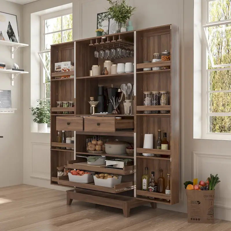 Multifunctional Wine & Food Storage Cabinet with Wine Glass Rack