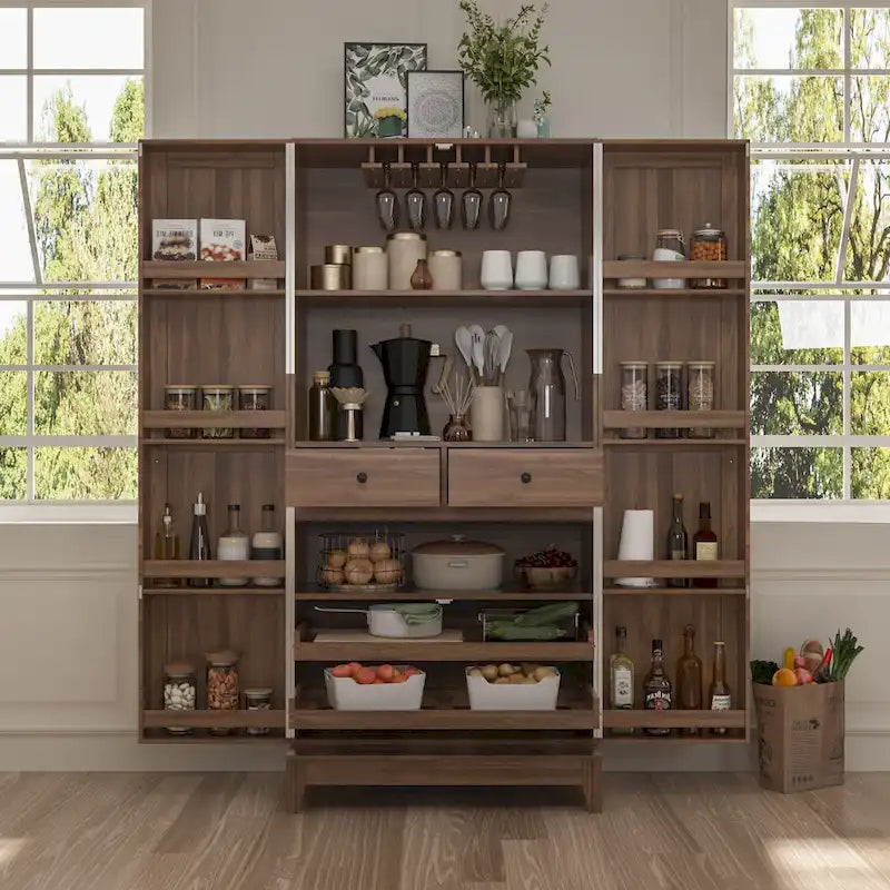 Multifunctional Wine & Food Storage Cabinet with Wine Glass Rack