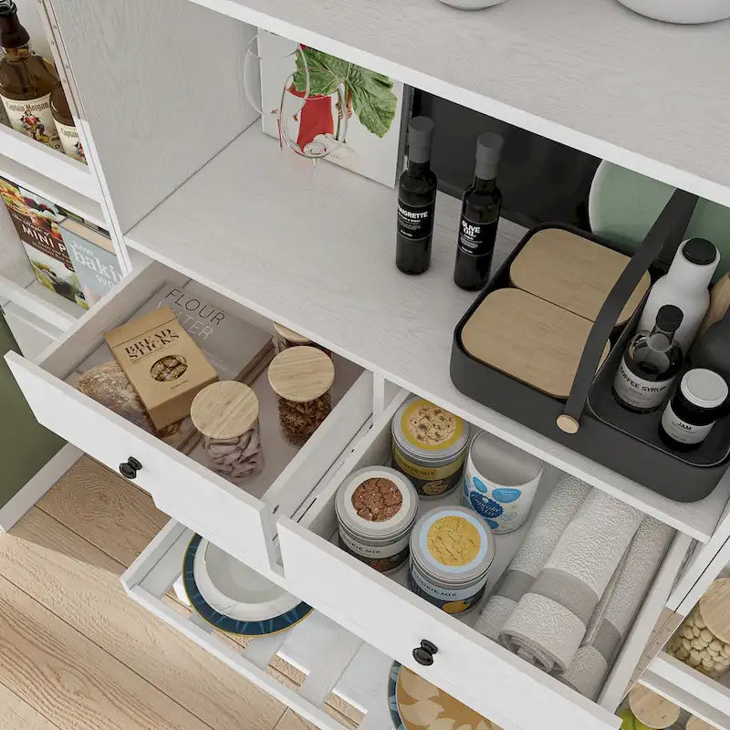 Multifunctional Wine & Food Storage Cabinet with Wine Glass Rack