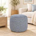 18 Blue and White Striped Round Pouf Ottoman